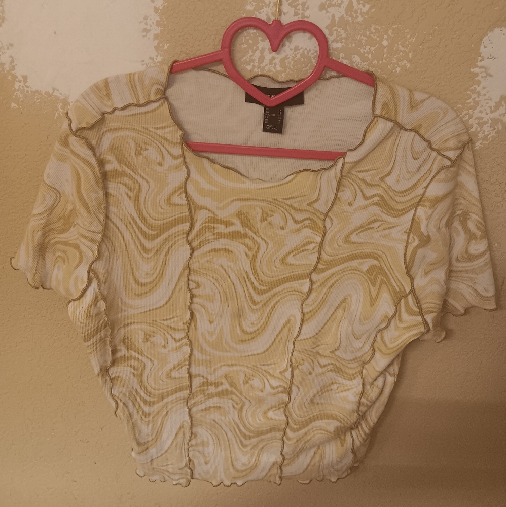 Forever 21 Yellow and White Swirl Crop Top